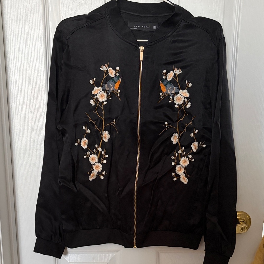 Zara floral embroidered bomber jacket